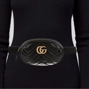 LIKE NEW Gucci GG Logo Marmont Black Matelasse Leather Belt Bag